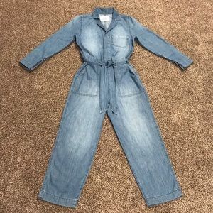 H&M Denim Belted Long Sleeve Jumpsuit